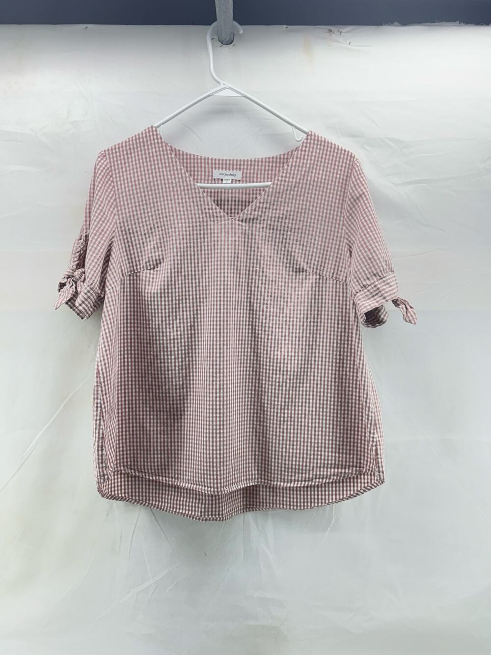 Mittoshop S women’s peasant V-neck checkered short sleeve top